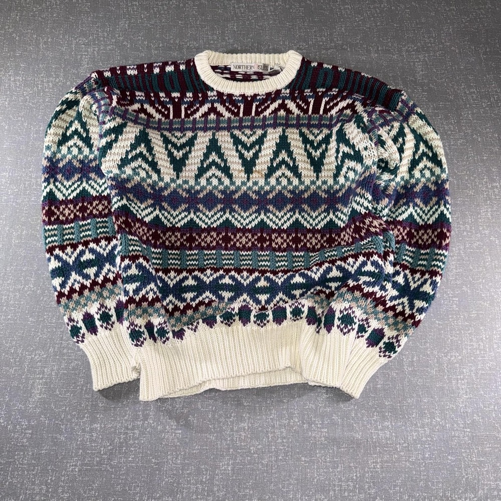 Northern Isles Sweater Mens Large Multicolor Fair Isle Crewneck Knit Pullover